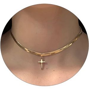 Herringbone 14k gold plated cross necklace 16”